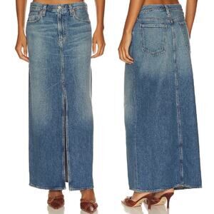AGOLDE Leif Low Slung Denim Maxi Skirt Swing Medium Wash Size 24 Y2K 90s